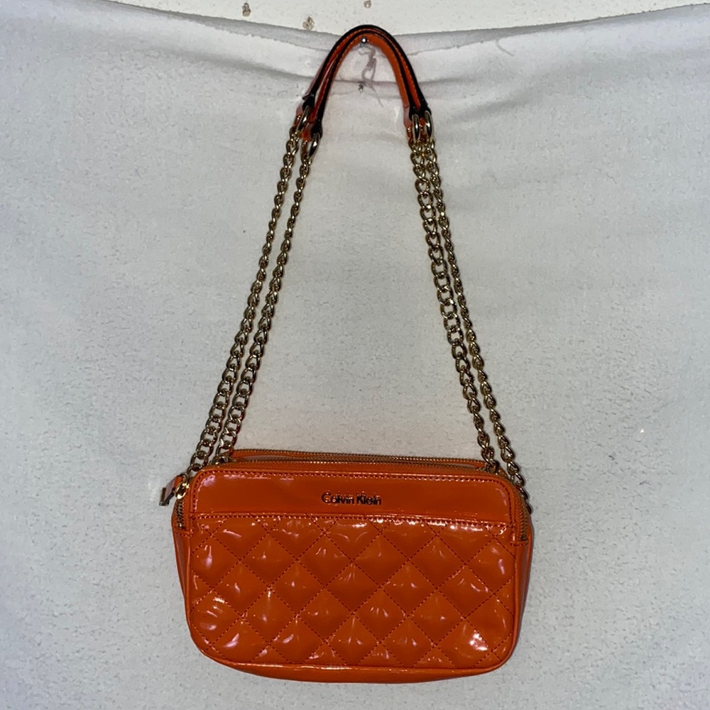 Calvin Klein Orange Quilted Patent Purse
